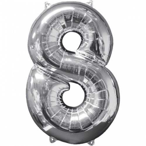 Amscan Fóliový balón narodeninové číslo 8 strieborný 66cm