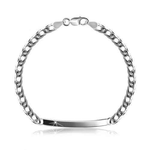 Strieborný 925 náramok - lesklá tenká platnička, retiazka z oválnych skosených očiek