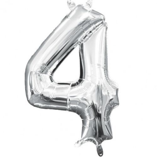 Amscan Mini fóliový balón číslo 4 strieborný 33 cm