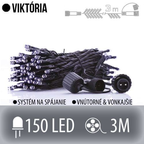 VIKTÓRIA spojovateľná LED svetelná reťaz vonkajšia JEŽKO - 150LED - 3M Studená biela