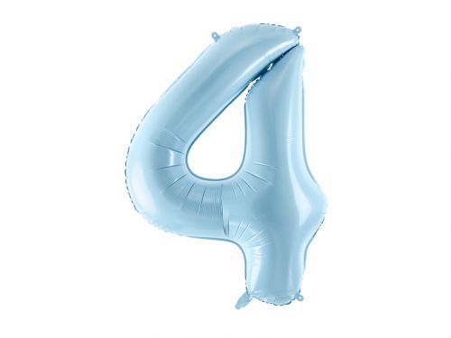 PartyDeco Fóliový balón narodeninové číslo 4 svetlomodrý