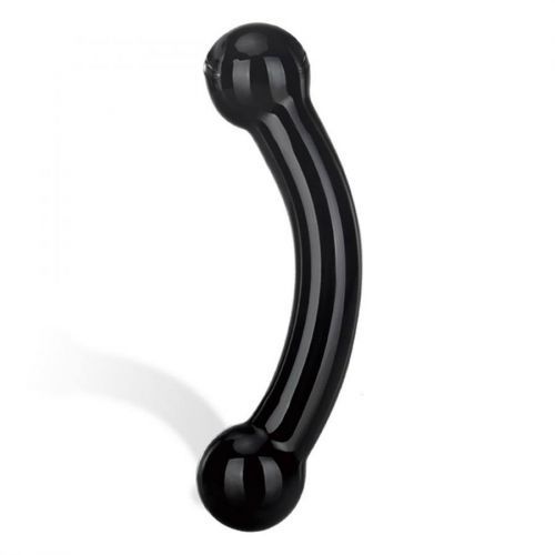 GLAS - DOUBLE BULL BLACK GLASS DILDO