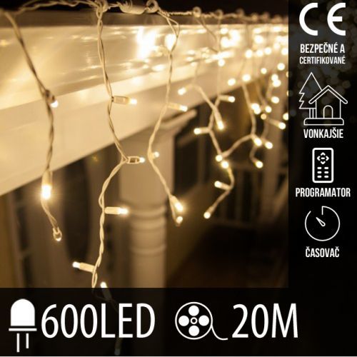 Vianočná LED svetelná záclona vonkajšia - programy - časovač - 600LED - 20M Teplá biela