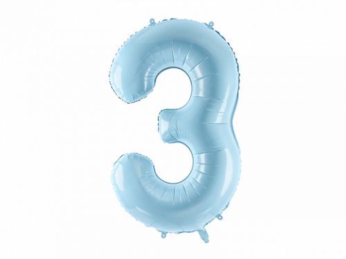 PartyDeco Fóliový balón narodeninové číslo 3 svetlomodrý
