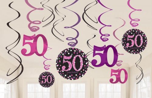 Amscan Dekorácia Víry 50. narodeniny - Trblietavá ružová