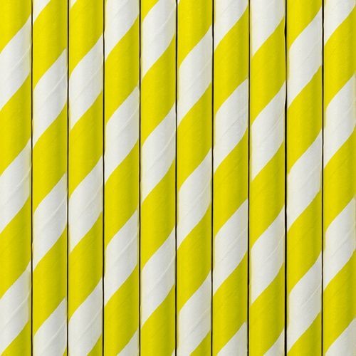 PartyDeco Papierové slamky žlté pruhované 20 cm 10 ks