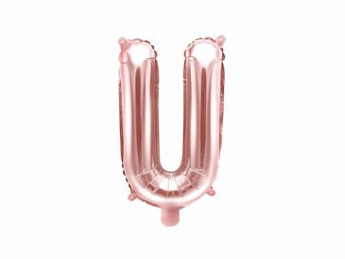 PartyDeco Fóliový balón Mini - Písmeno U 35 cm ružovo-zlatý