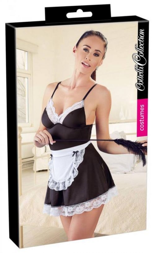 Cottelli - sexy šaty chyžnej so zásterou (čierno-biele)