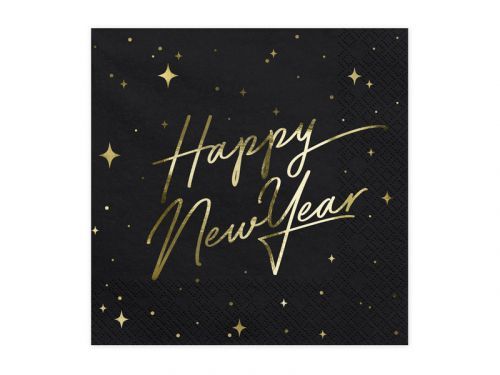 PartyDeco Servítky - Šťastný nový rok (čierne)