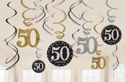 Amscan Dekorácia Víry 50. narodeniny - Trblietavá zlatá