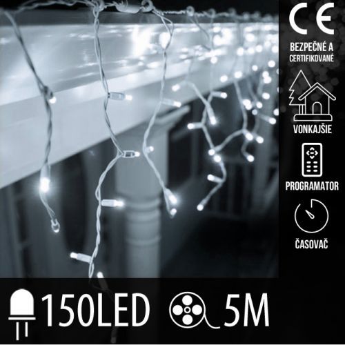 Vianočná LED svetelná záclona vonkajšia - programy - časovač - 150LED - 5M Studená Biela