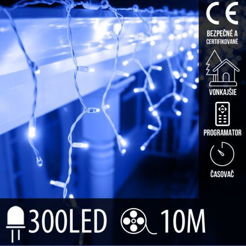 Vianočná LED svetelná záclona vonkajšia - programy - časovač - 300LED - 10M Modrá