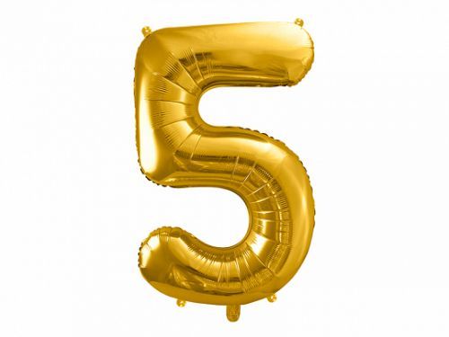 PartyDeco Fóliový balón narodeninové číslo 5 zlatý 86cm