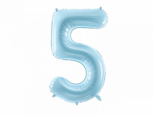 PartyDeco Fóliový balón narodeninové číslo 5 svetlomodrý