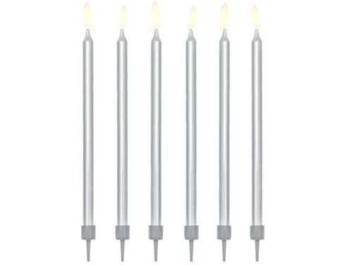 PartyDeco Narodeninové sviečky - strieborné 12 ks