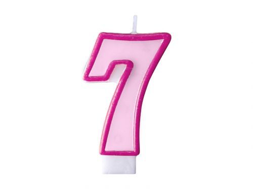 PartyDeco Narodeninová sviečka s číslom 7 ružová