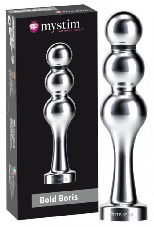 mystim Beaded Dildo Bold Boris - elektro dildo (strieborné)