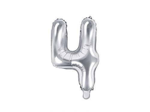 PartyDeco Fóliový balón Mini - Číslo 4 strieborný 35cm