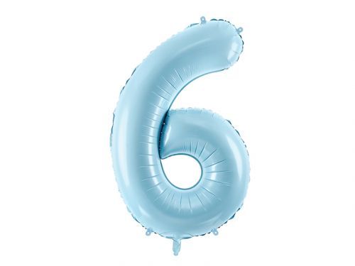 PartyDeco Fóliový balón narodeninové číslo 6 svetlomodrý