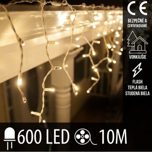 Vianočná LED svetelná záclona vonkajšia FLASH - 600LED - 10M Teplá biela/Studená biela