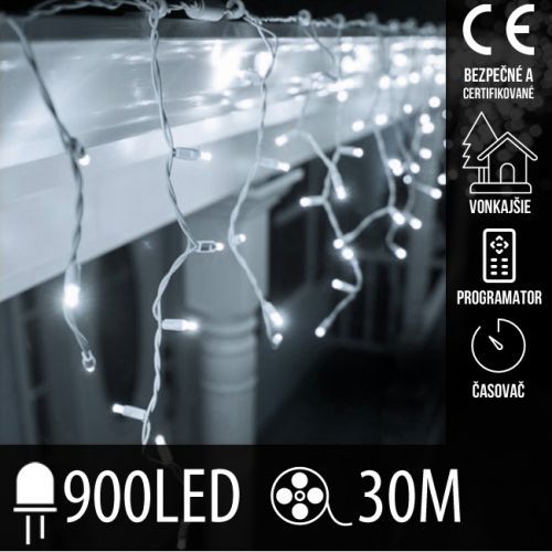 Vianočná LED svetelná záclona vonkajšia - programy - časovač - 900LED - 30M Studená Biela