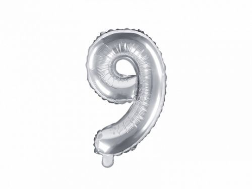 PartyDeco Fóliový balón Mini - Číslo 9 strieborný 35cm