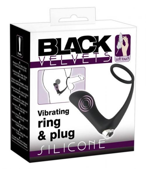 Black Velvet – nabíjací silikónový análny vibrátor s krúžkom na penis (čierny)