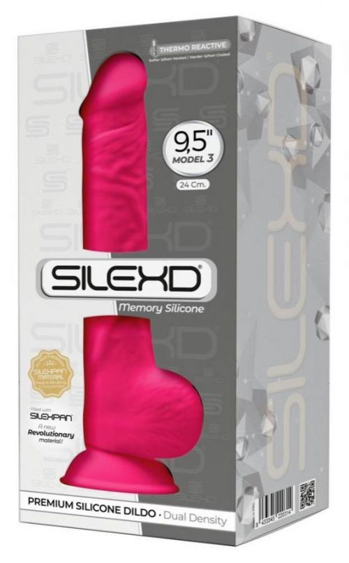 Silexd 9,5 – tvarovateľné dildo so semenníkmi a prísavkou – 24cm (ružové)