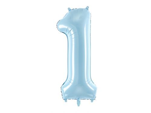 PartyDeco Fóliový balón narodeninové číslo 1 svetlomodrý