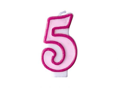 PartyDeco Narodeninová sviečka s číslom 5 ružová