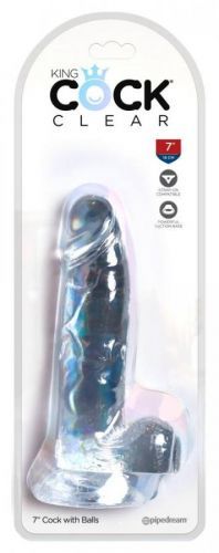 King Cock Clear 7 - adhesive sole, testicle dildo (18cm)