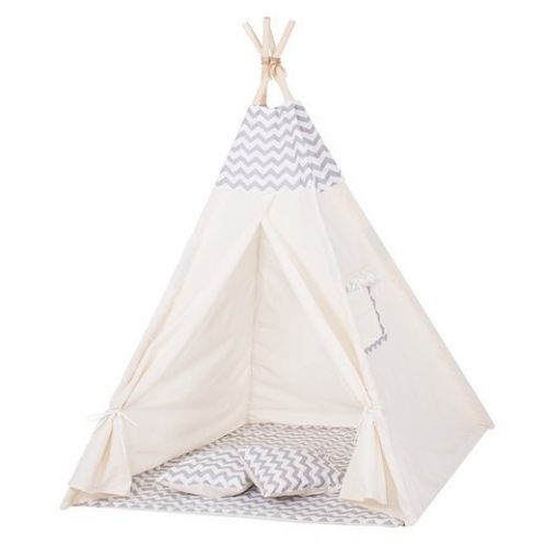 Springos Detský indiánsky stan Teepee vlnky - sivý