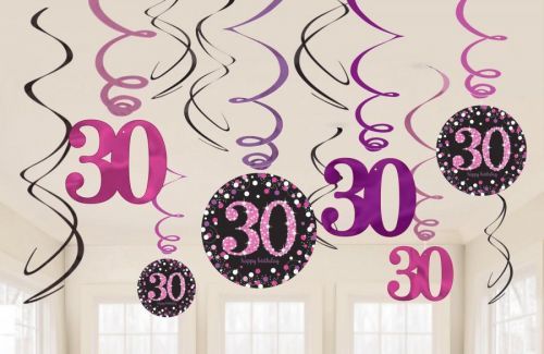 Amscan Dekorácia Víry 30. narodeniny - Trblietavá ružová