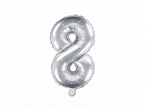 PartyDeco Fóliový balón Mini - Číslo 8 strieborný 35cm
