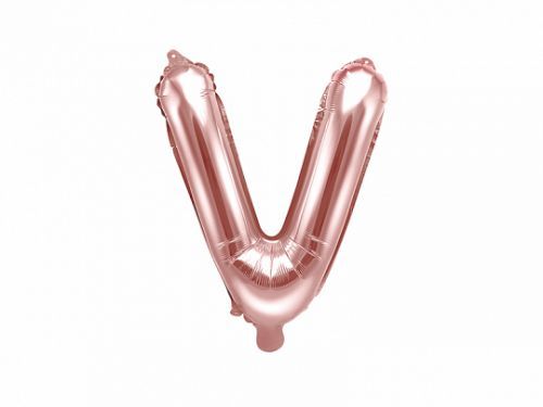 PartyDeco Fóliový balón Mini - Písmeno V 35 cm ružovo-zlatý