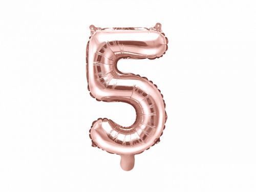 PartyDeco Fóliový balón Mini - Číslo 5 ružovo-zlatý