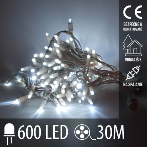 Vianočná LED svetelná reťaz vonkajšia na spájanie - 600LED - 30M Studená Biela