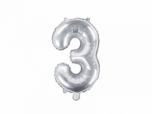 PartyDeco Fóliový balón Mini - Číslo 3 strieborný 35cm