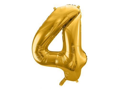 PartyDeco Fóliový balón narodeninové číslo 4 zlatý 86cm