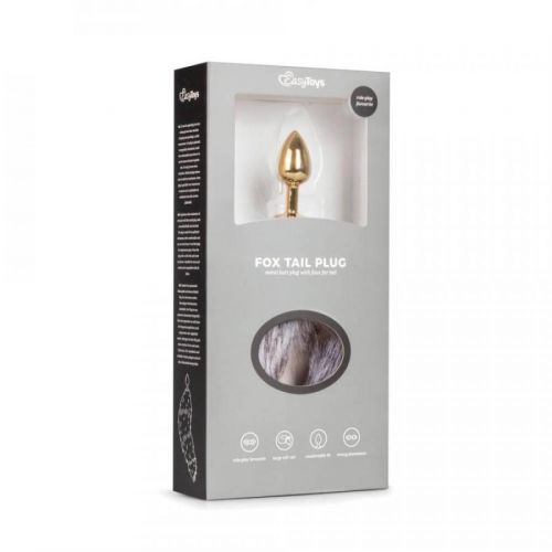 Easytoys Fox NO5 -  kovové análne dildo s chvostom (zlato-strieborné)