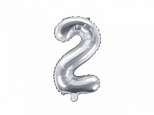 PartyDeco Fóliový balón Mini - Číslo 2 strieborný 35cm