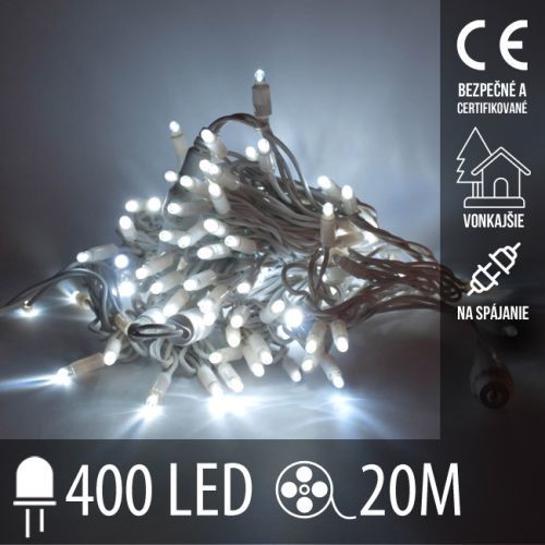 Vianočná LED svetelná reťaz vonkajšia na spájanie - 400LED - 20M Studená Biela