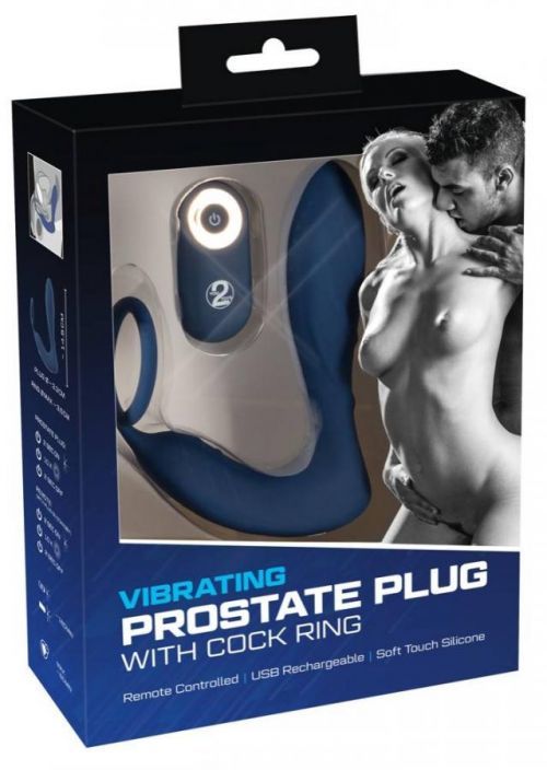 You2Toys Prostata Plug – nabíjací análny vibrátor s krúžkom na penis a diaľkovým ovládačom (modrý)