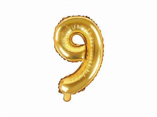 PartyDeco Fóliový balón Mini - Číslo 9 zlatý 35cm