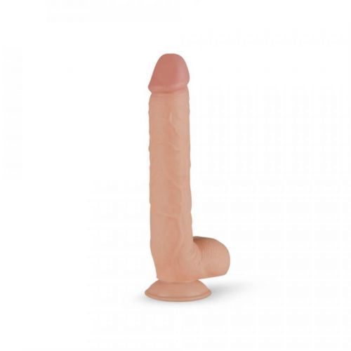 Real Fantasy Elvin – nabíjací realistický vibrátor so semenníkmi a prísavkou (28cm) – telová farba