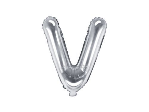 PartyDeco Fóliový balón Mini - Písmeno V 35cm strieborný