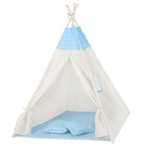 Springos Detský indiánsky stan Teepee hviezdičky - modrý