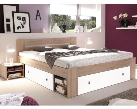 Posteľ s nočnými stolíkmi Stefan 140x200 cm, dub sonoma/biela