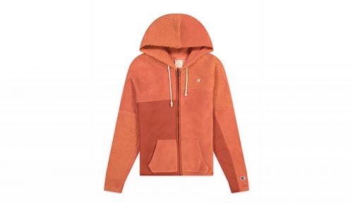 Champion Patchwork Velour Fleece ZIP-UP Hoodie oranžové 113506-F20-RS045
