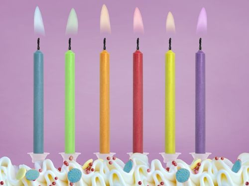 PartyDeco Narodeninové sviečky - 6 farieb plameňov  6 ks